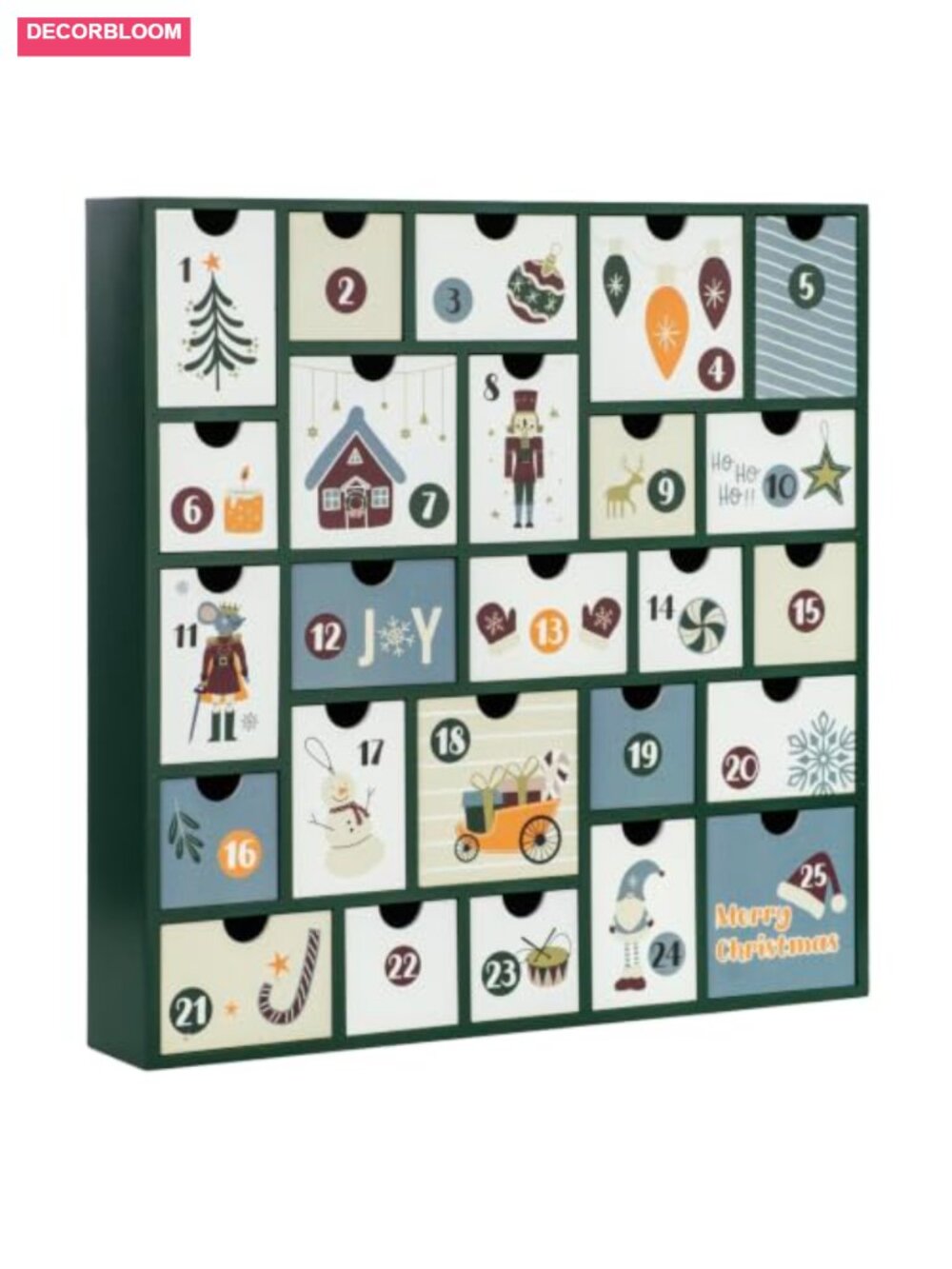 13 Inch Wooden Advent Calendar with 25 Large Drawers Christmas Countdown Table
